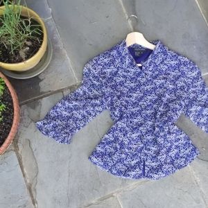Silk Blue Patterned Blouse